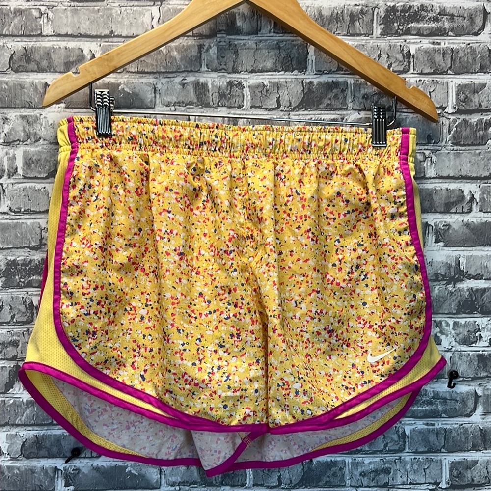 Nike Women's Yellow and Pink Running Shorts